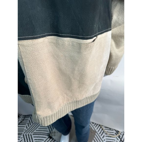 Virgola Uomo Patchwork Sweater Cardigan Size XL Beige Suede Suede, Ramie - Picture 15 of 16